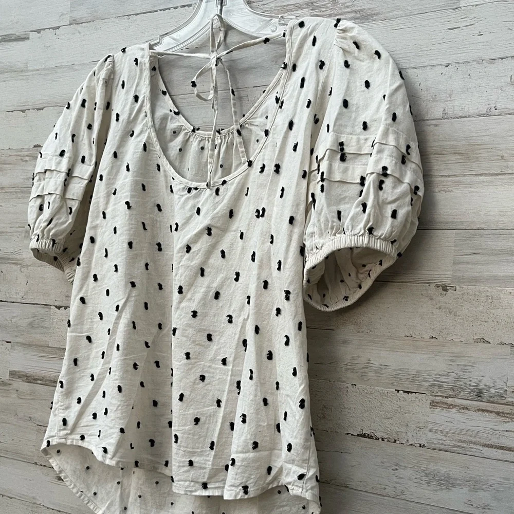 Madewell Stitch Detail with Puff Sleeve and Open Back Tie Blouse